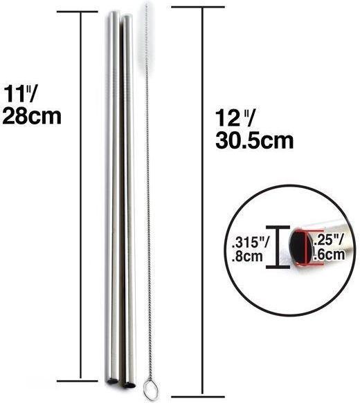 Norpro - Pack of 2 11" Stainless Steel Straw with Brush - 473