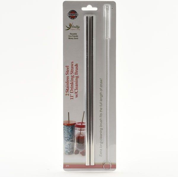 Norpro - Pack of 2 11" Stainless Steel Straw with Brush - 473