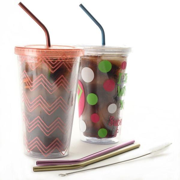 Norpro - Pack of 4 Stainless Steel Metallic Straws with 2 Brushes - 455