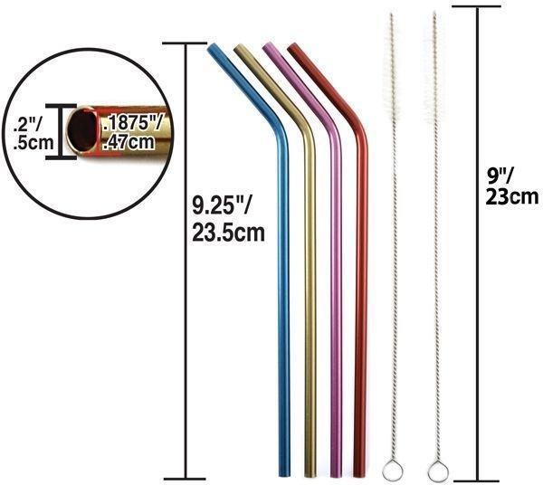 Norpro - Pack of 4 Stainless Steel Metallic Straws with 2 Brushes - 455