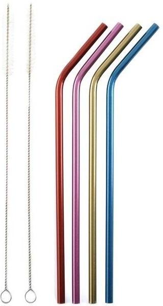 Norpro - Pack of 4 Stainless Steel Metallic Straws with 2 Brushes - 455