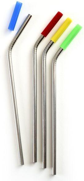 Norpro - Pack of 4 Stainless Steel Silicone Tipped Straws with 2 Cleaning Brushes - 456