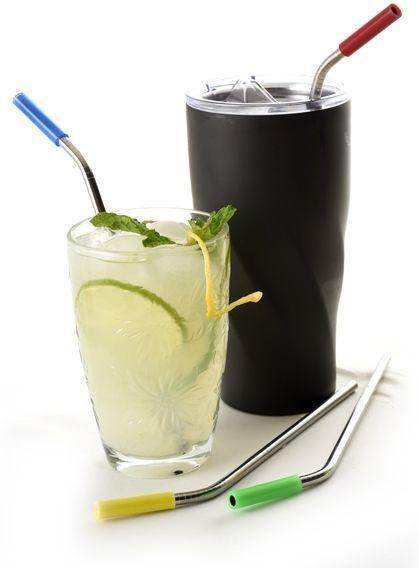 Norpro - Pack of 4 Stainless Steel Silicone Tipped Straws with 2 Cleaning Brushes - 456