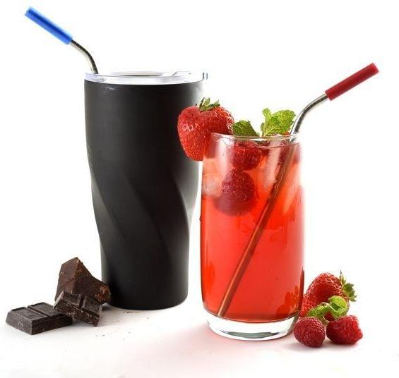 Norpro - Pack of 4 Stainless Steel Silicone Tipped Straws with 2 Cleaning Brushes - 456