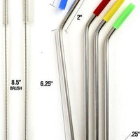 Norpro - Pack of 4 Stainless Steel Silicone Tipped Straws with 2 Cleaning Brushes - 456