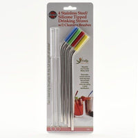 Norpro - Pack of 4 Stainless Steel Silicone Tipped Straws with 2 Cleaning Brushes - 456