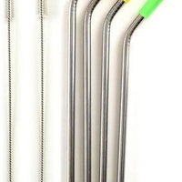 Norpro - Pack of 4 Stainless Steel Silicone Tipped Straws with 2 Cleaning Brushes - 456