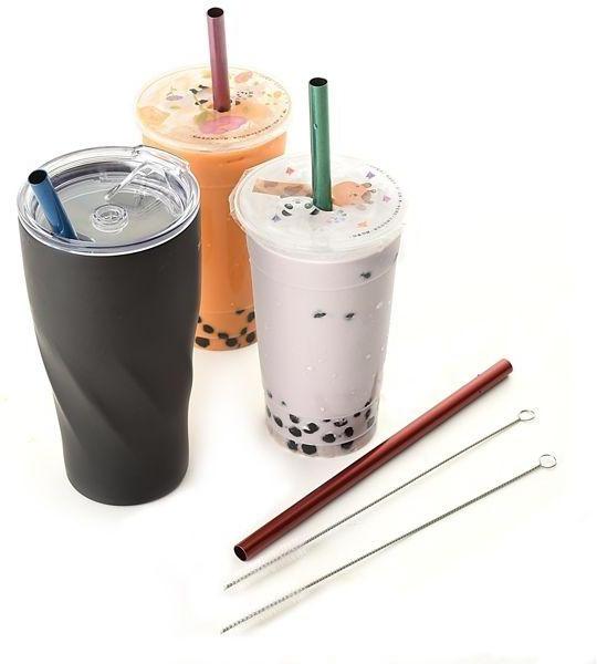 Norpro - Pack of 4 Stainless Steel Smoothie Straws with 2 Brushes - 466