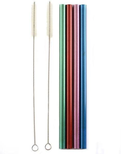 Norpro - Pack of 4 Stainless Steel Smoothie Straws with 2 Brushes - 466