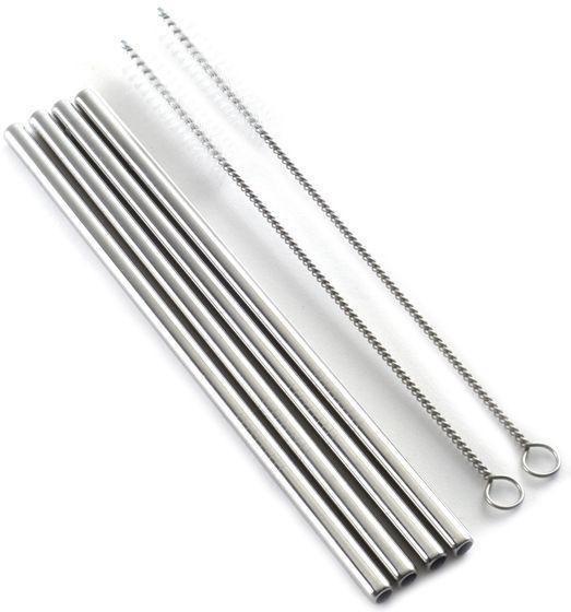 Norpro - Pack of 4 Stainless Steel Straight Straws with 2 Brushes - 470