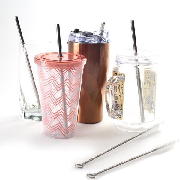 Norpro - Pack of 4 Stainless Steel Straight Straws with 2 Brushes - 470