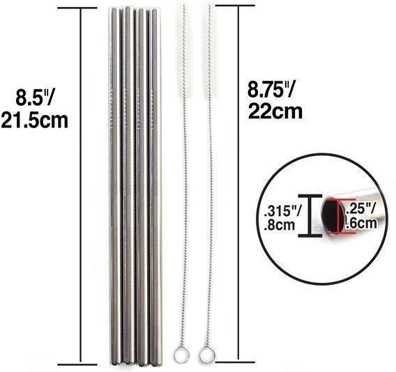 Norpro - Pack of 4 Stainless Steel Straight Straws with 2 Brushes - 470