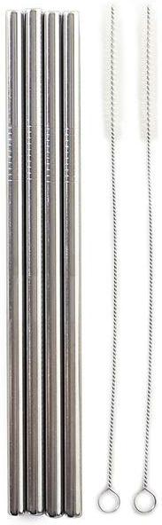 Norpro - Pack of 4 Stainless Steel Straight Straws with 2 Brushes - 470