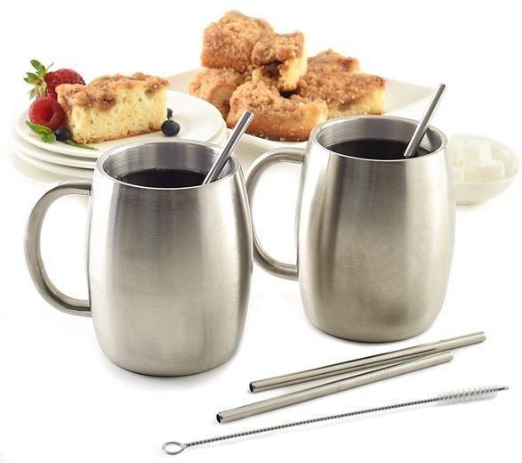 Norpro - Pack of 4 Stainless Steel Straws with 2 Brushes - 454