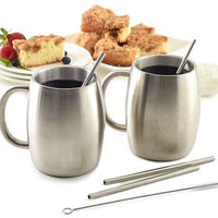 Norpro - Pack of 4 Stainless Steel Straws with 2 Brushes - 454