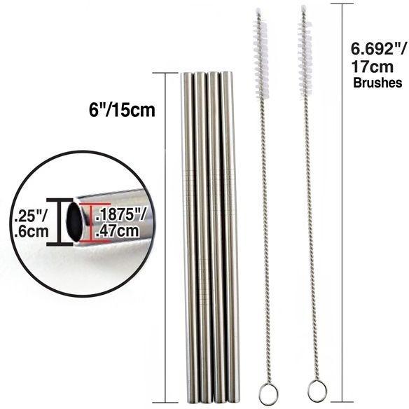 Norpro - Pack of 4 Stainless Steel Straws with 2 Brushes - 454