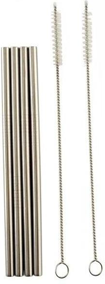Norpro - Pack of 4 Stainless Steel Straws with 2 Brushes - 454