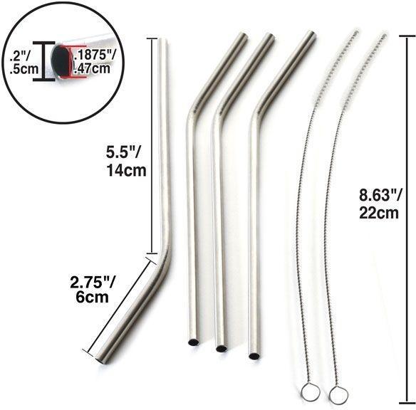 Norpro - Pack of 4 Stainless Steel Straws with 2 Cleaning Brushes - 436