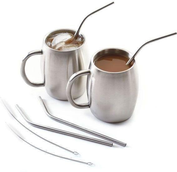 Norpro - Pack of 4 Stainless Steel Straws with 2 Cleaning Brushes - 436