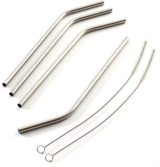 Norpro - Pack of 4 Stainless Steel Straws with 2 Cleaning Brushes - 436