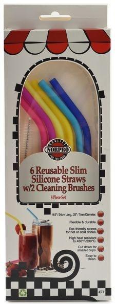 Norpro - Pack of 6 Silicone Bend Straws with 2 Brushes - 471