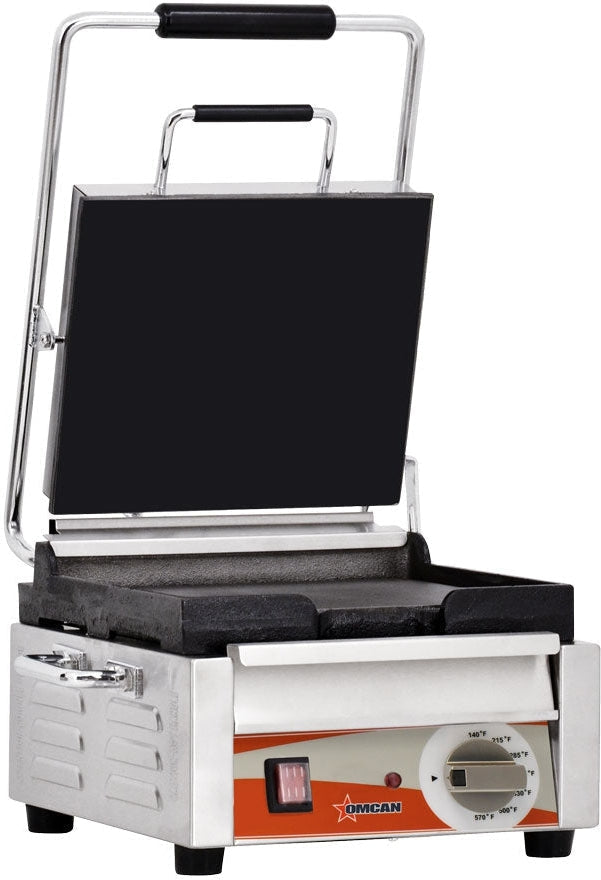 Omcan - 10” x 11” Single Panini Grill with Smooth Surfaces - PG-CN-0515-F