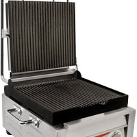 Omcan - 10” x 11” Single Panini Grill with Timer & Grooved Surfaces - PG-CN-0515-RT