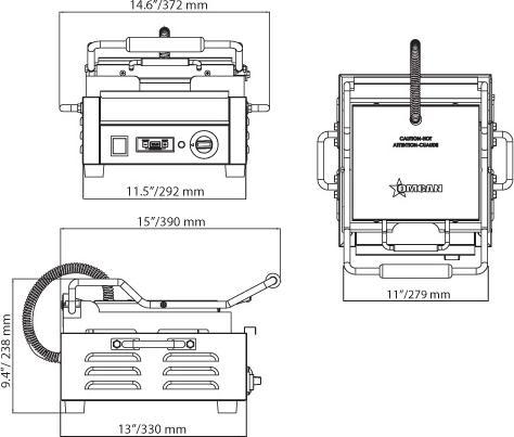 Omcan - 10” x 11” Single Panini Grill with Timer & Smooth Surfaces - PG-CN-0515-FT