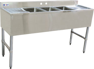Omcan - 10” x 14” x 10” Under Bar Sink with 3 Compartments & Two Drain Boards - 25274