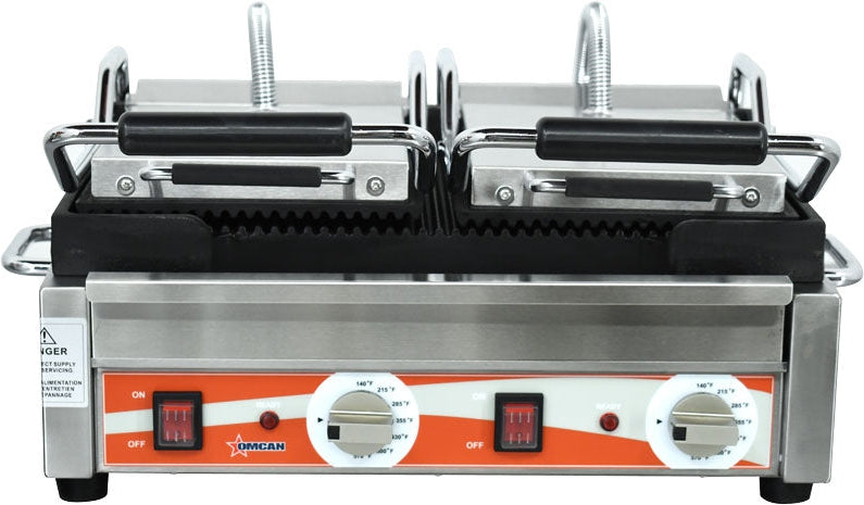 Omcan - 10” x 18” Double Panini Grill with Ribbed Surfaces - PG-CN-0711-R