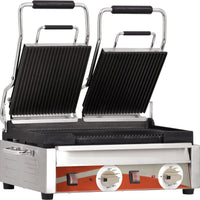 Omcan - 10” x 18” Double Panini Grill with Ribbed Surfaces - PG-CN-0711-R