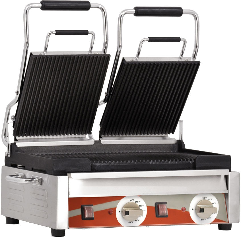 Omcan - 10” x 18” Double Panini Grill with Ribbed Surfaces - PG-CN-0711-R