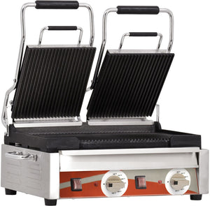 Omcan - 10” x 18” Double Panini Grill with Ribbed Surfaces - PG-CN-0711-R