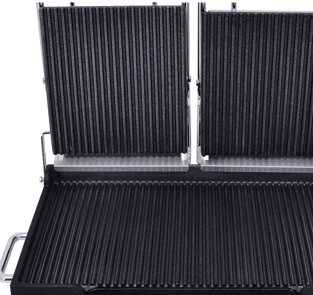 Omcan - 10” x 18” Double Panini Grill with Timer & Grooved Surfaces - PG-CN-0711-RT