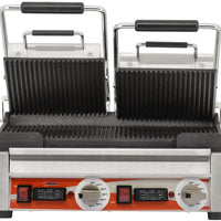 Omcan - 10” x 18” Double Panini Grill with Timer & Grooved Surfaces - PG-CN-0711-RT