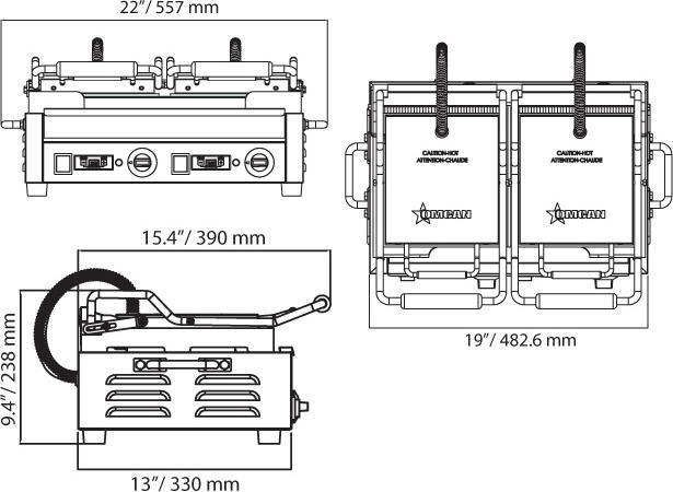 Omcan - 10” x 18” Double Panini Grill with Timer & Smooth Surfaces - PG-CN-0711-FT