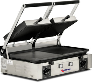 Omcan - 10" x 19" Double Panini Grill with Grooved/Ribbed/Smooth Surfaces - PG-IT-0737