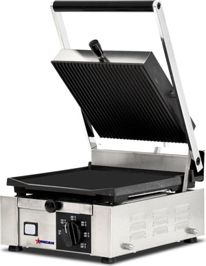 Omcan - 10" x 9" Single Panini Grill with Grooved & Smooth Surfaces - PG-IT-0483