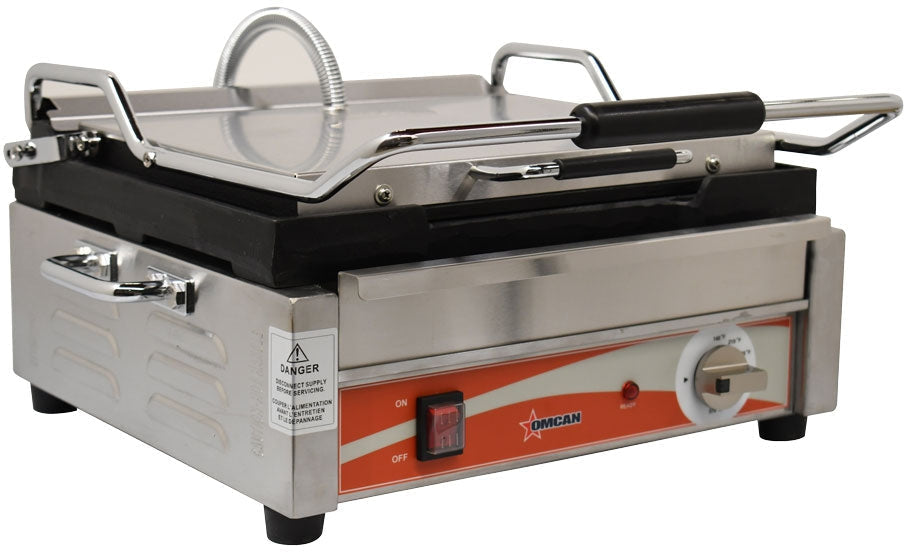 Omcan - 12” x 15” Single Panini Grill with Grooved Surfaces - PG-CN-0679-R