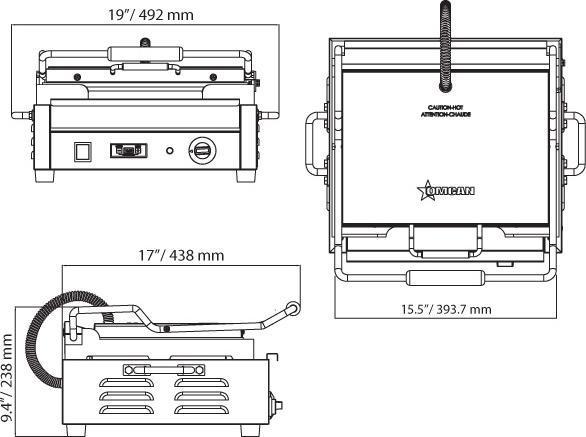 Omcan - 12” x 15” Single Panini Grill with Timer & Smooth Surfaces - PG-CN-0679-FT