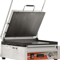Omcan - 12” x 15” Single Panini Grill with Timer & Smooth Surfaces - PG-CN-0679-FT
