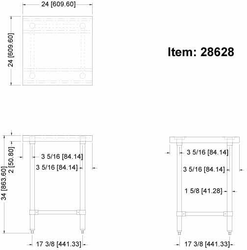 Omcan - 24” x 24” Stainless Steel Work Table with Leg Brace & Open Base - 28628