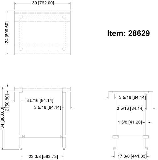 Omcan - 24” x 30” Stainless Steel Work Table with Leg Brace & Open Base - 28629