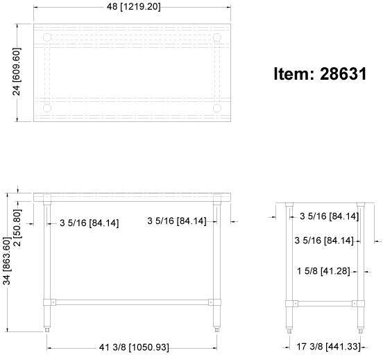 Omcan - 24” x 48” Stainless Steel Work Table with Leg Brace & Open Base - 28631