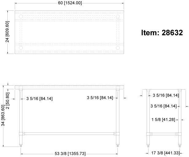Omcan - 24” x 60” Stainless Steel Work Table with Leg Brace & Open Base - 28632