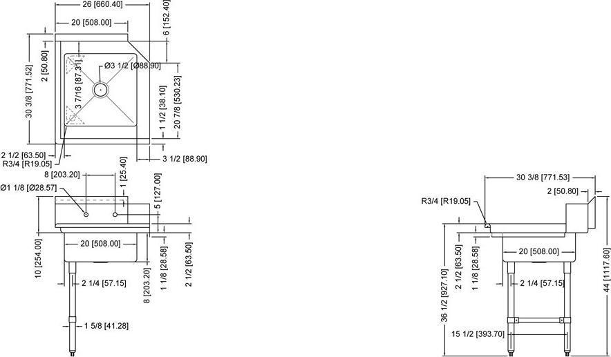 Omcan - 26” Left Side Soiled Dish Table with Sink - 28480