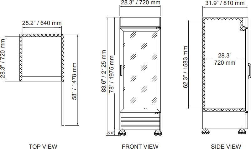 Omcan - 28" Single Door Swing Glass Black Refrigerator / Cooler - RE-CN-0023-H