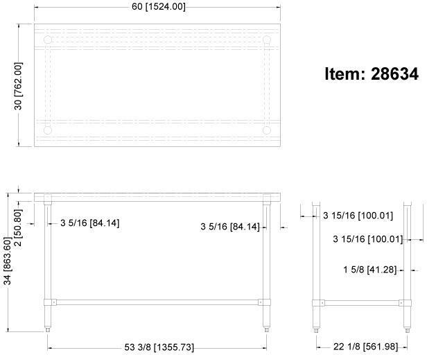 Omcan - 30” x 60” Stainless Steel Work Table with Leg Brace & Open Base - 28634
