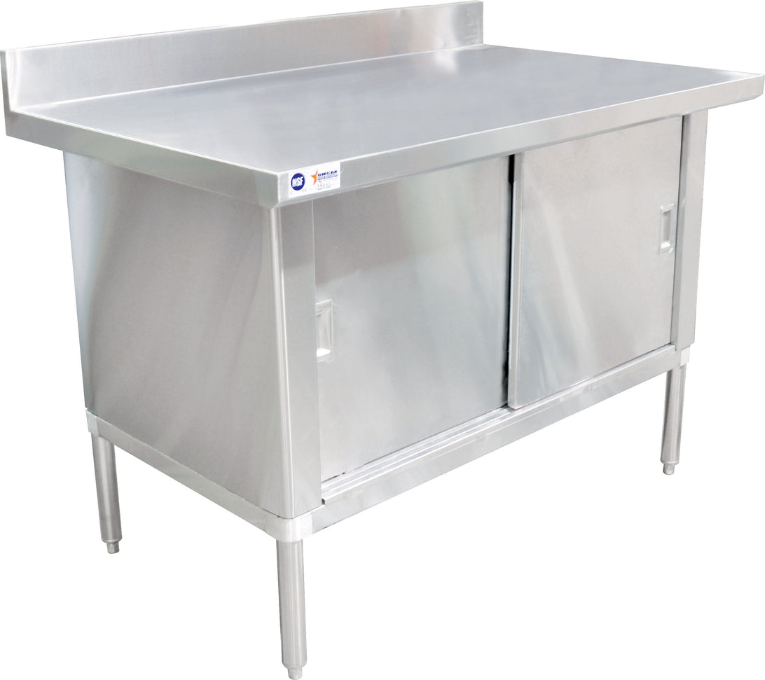 Omcan - 30" x 72" Knock-Down Worktable with Cabinet / Backsplash & 3" Overhangs - 24405