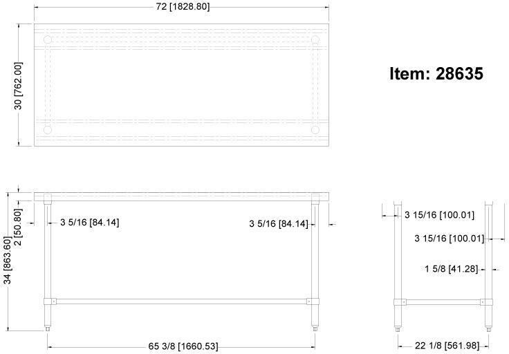 Omcan - 30” x 72” Stainless Steel Work Table with Leg Brace & Open Base - 28635